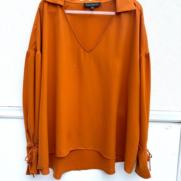 Eloquii blouse sz 20 women’s rust orange long sleeve v neck top dressy classy - Picture 9 of 10